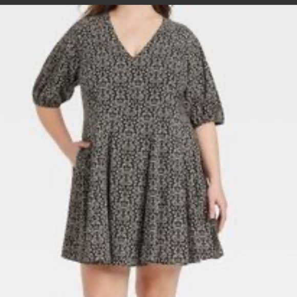 NWT Universal Thread Black and White Mini Dress Floral Size XX-Large Puff Sleeve - Picture 1 of 7